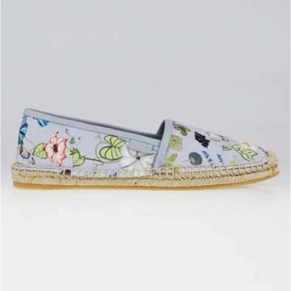GUCCI Floral Blue  Espadrilles Summer Slip Sandals Womens Size 37